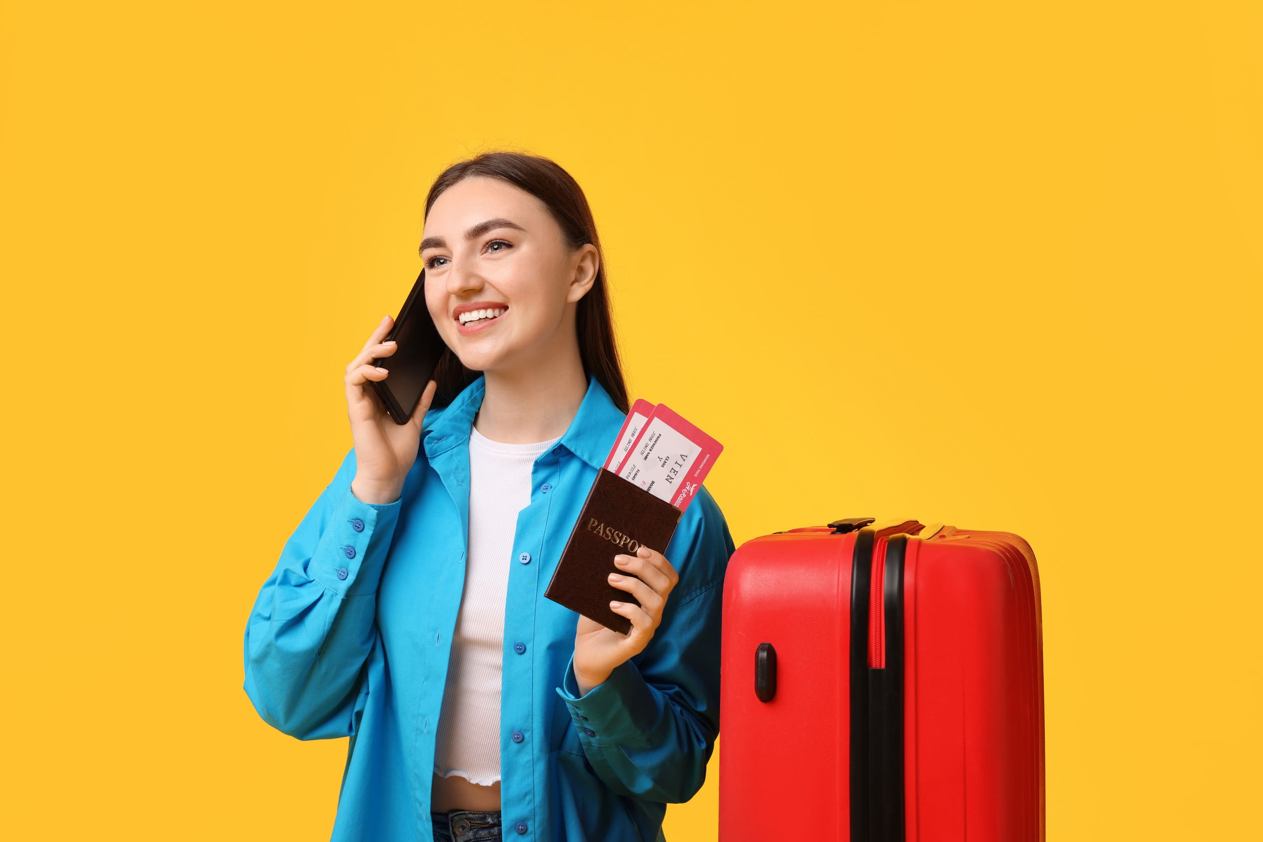 Happy Woman With Tickets Passport