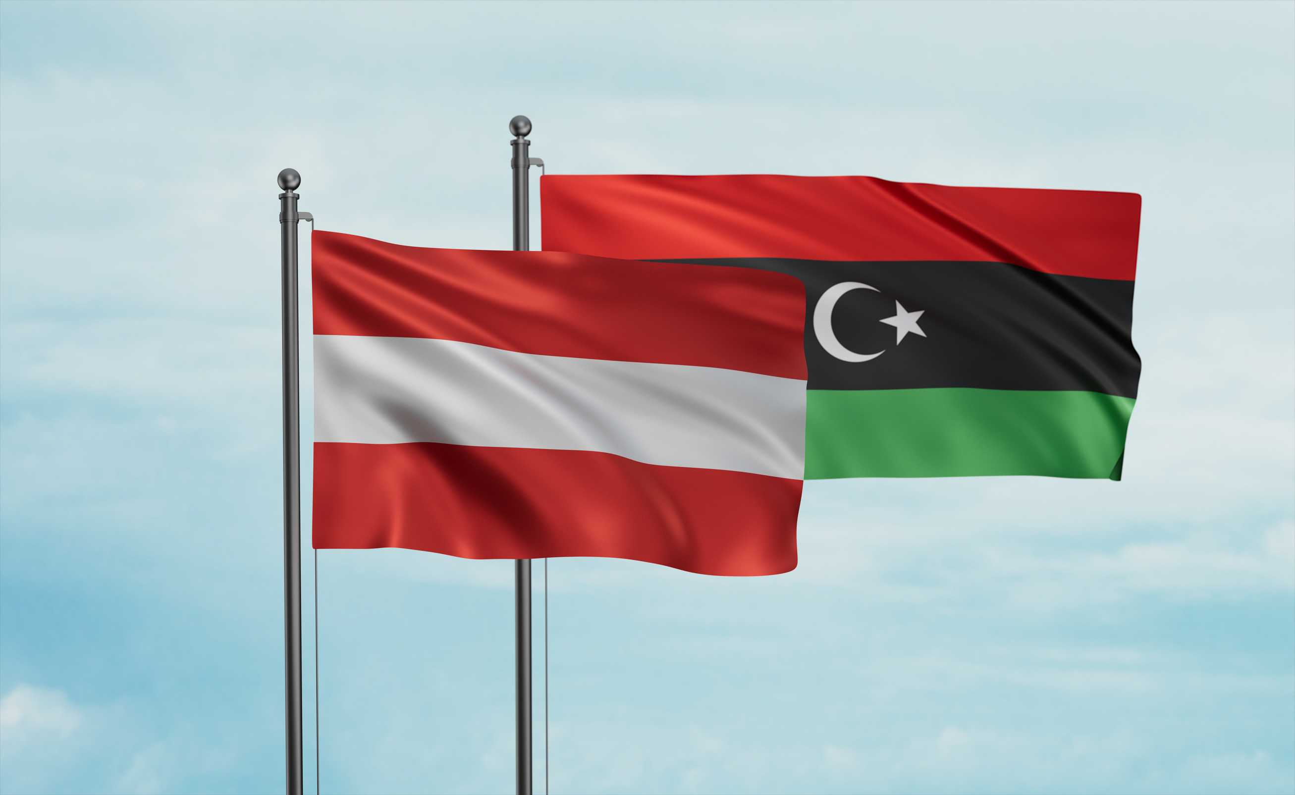 Libya and Austria Flags Together Libya and Austria Flags Together