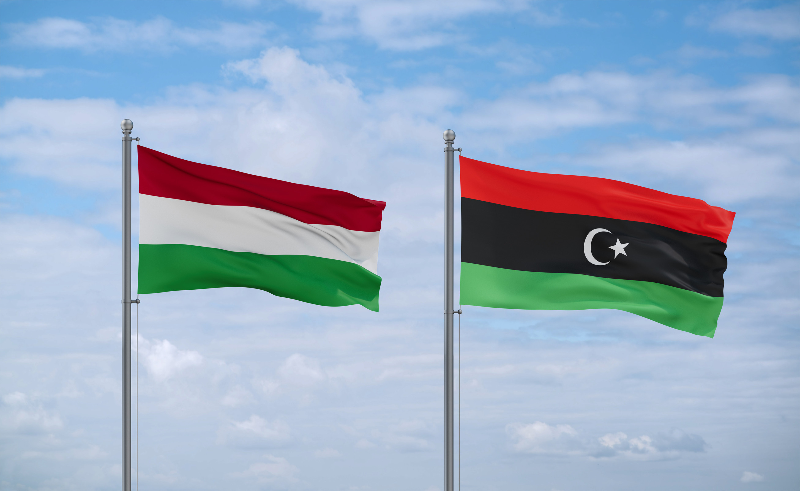 Libya and Hungary Flags Together Libya and Hungary Flags Together