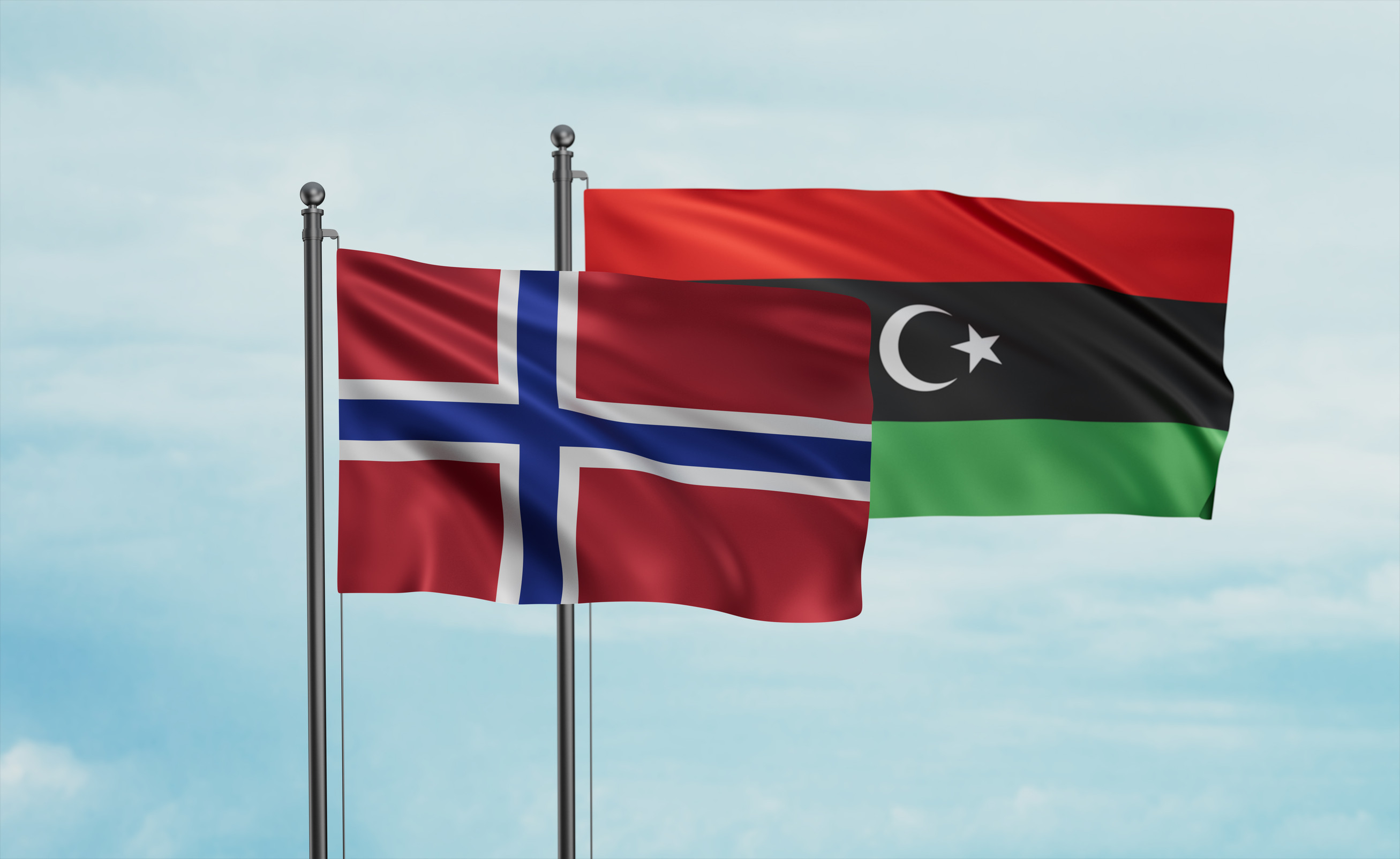 Libya and Norway Flags Together