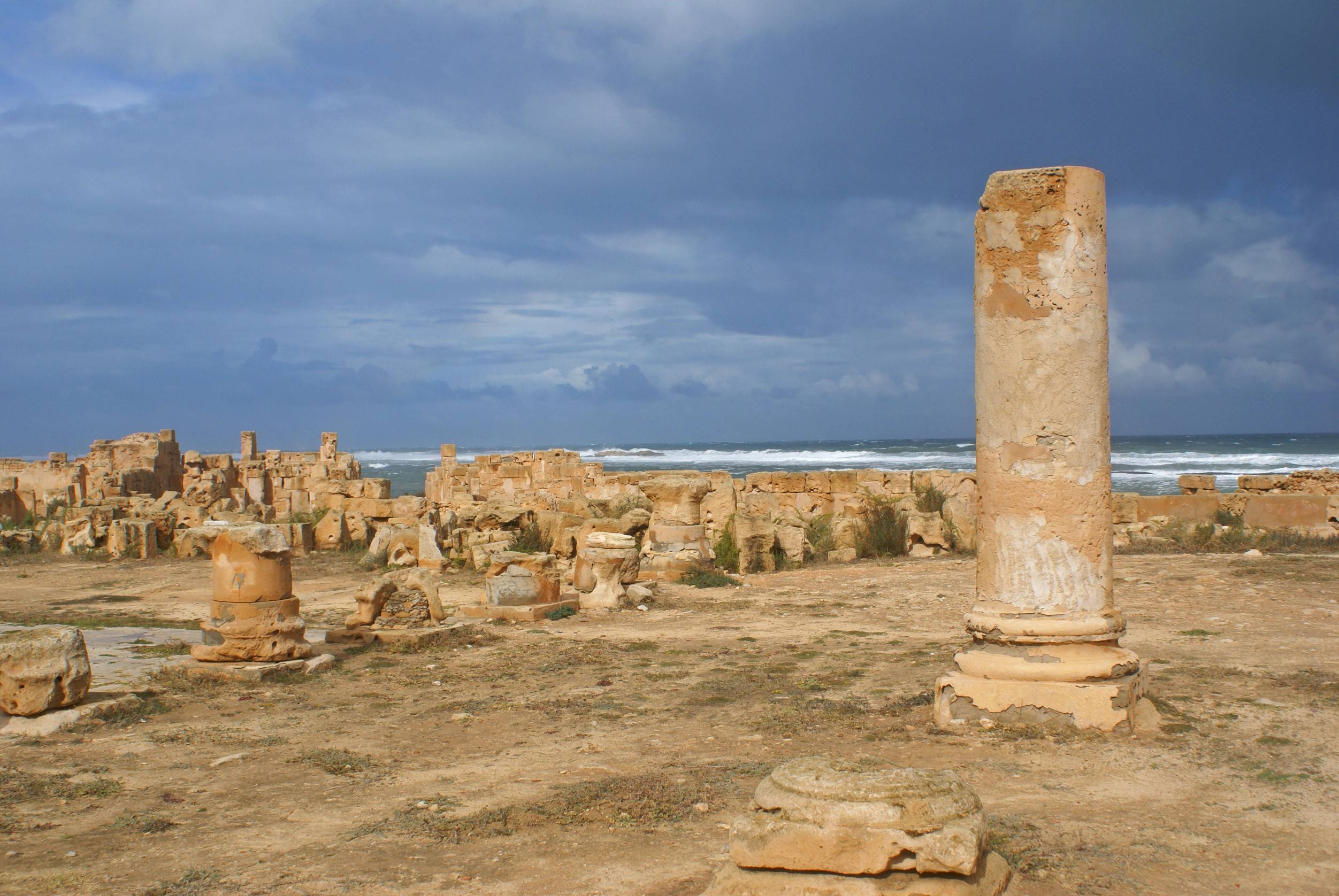 Ancient ruins of Sabratha in Libya by the Mediterranean Sea Ancient ruins of Sabratha in Libya by the Mediterranean Sea